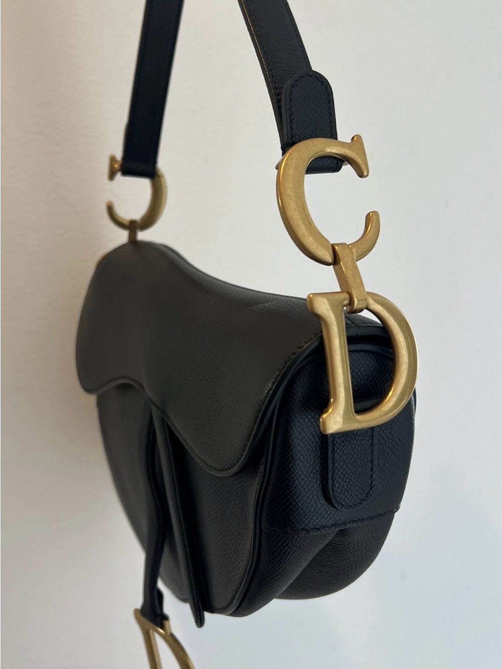 CHRISTIAN DIOR Black Leather Saddle Bag Mini size Gold Hardware Iconic NEW - Picture 4 of 7